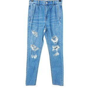 American Eagle Mom Jean PLEATED FRONT Size 2 High Rise Distressed Med Wash Retro